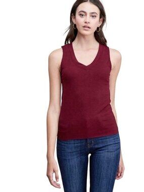 Arrays Sleeveless Ribbed Knit V-Neck Burgundy Tank Top Womens Large